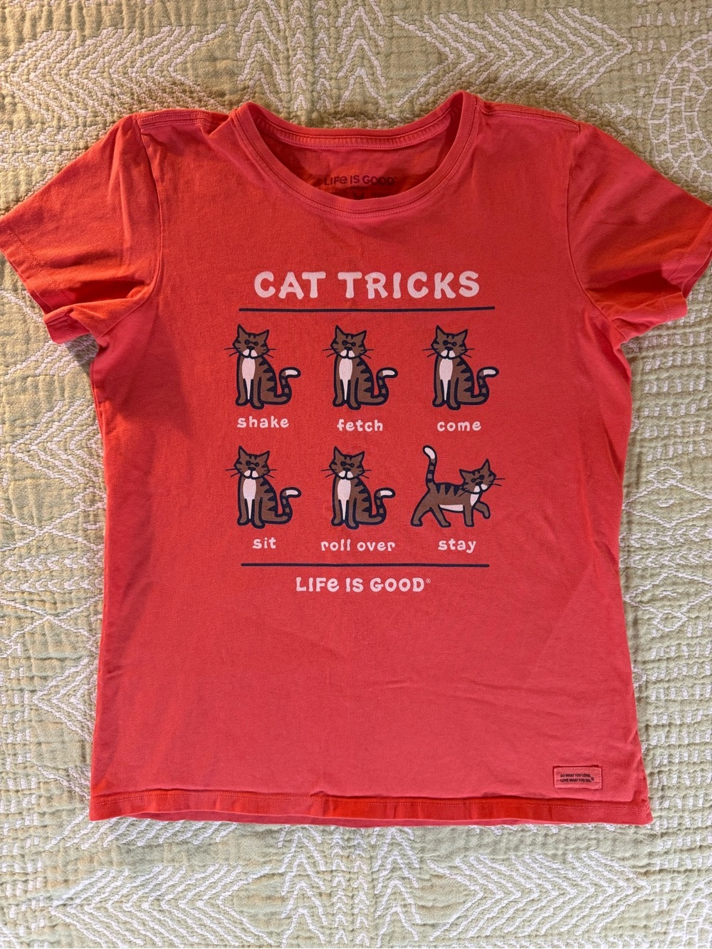 GUC Women’s sz Med Dark Orange Life Is Good 'Cat Tricks' Tshirt